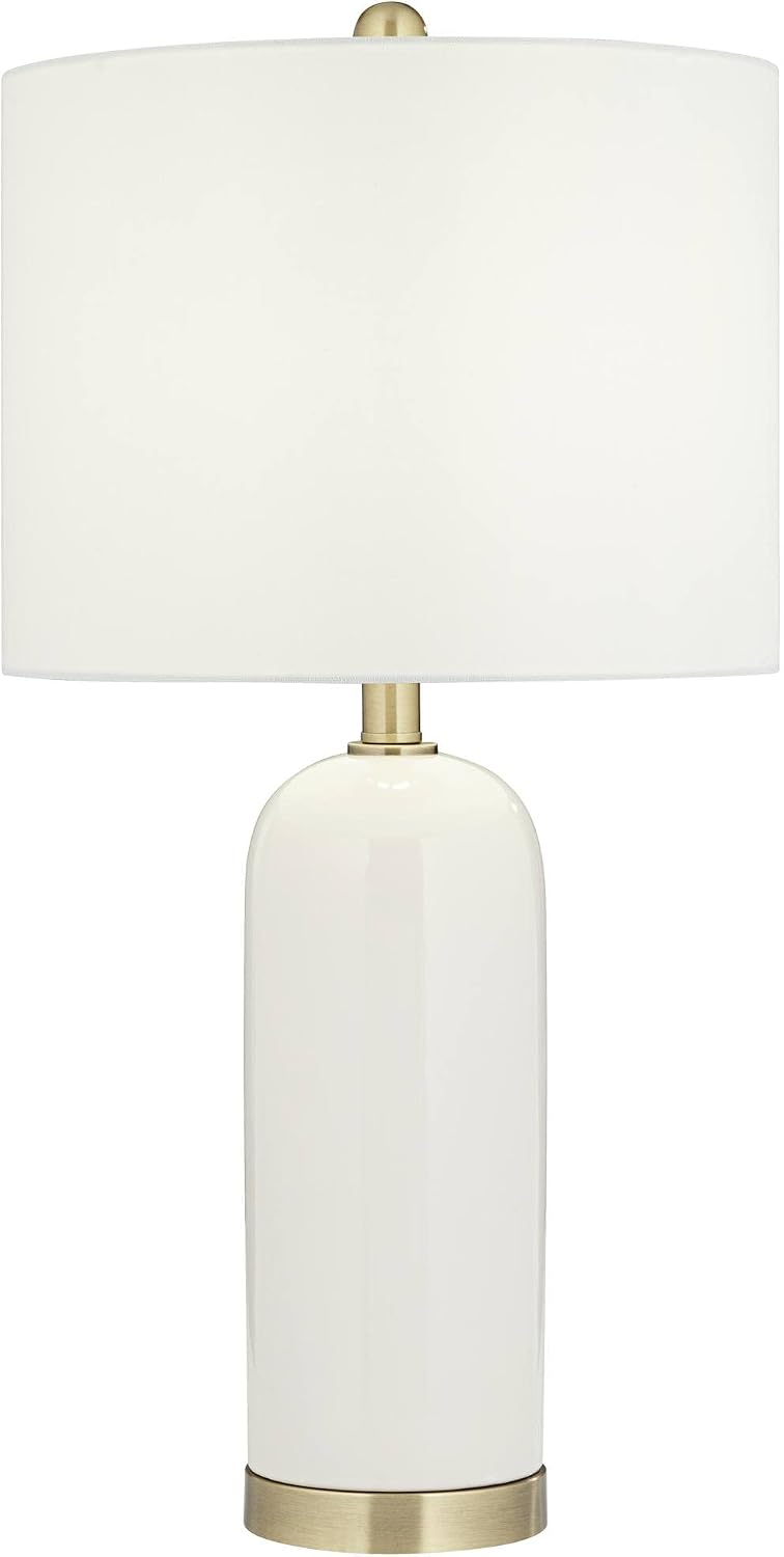 360 Lighting 26' High Mid Century Modern Coastal Luxury Table Lamp White Gold Ceramic Metal Single Fabric Shade Living Room Bedroom Bedside Nightstand House Office Home Reading Kitchen Entryway