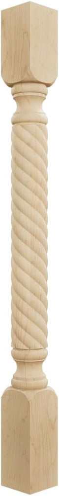 Ekena Millwork COL03X03X35HAMA Hamilton Rope Cabinet Column (Top Block: 6 1/8', Bottom Block: 7 1/8'), 3 3/4'W x 3 3/4'D x 35 1/2'H, Maple