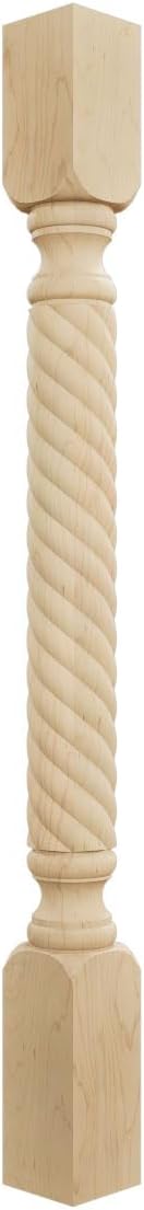 Ekena Millwork COL03X03X35HAMA Hamilton Rope Cabinet Column (Top Block: 6 1/8', Bottom Block: 7 1/8'), 3 3/4'W x 3 3/4'D x 35 1/2'H, Maple