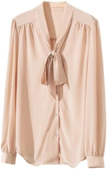 Women's Midi Streamer Shirt Bow Silk Shirt Spring Fall Casual Plus Size Loose Flowing Business Top