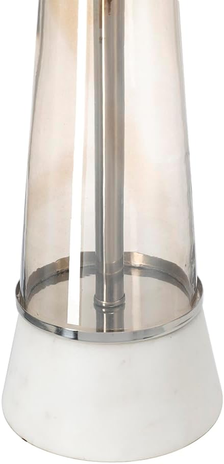 Montary 30.2' White and Bronze Marble Table Lamp with Glass Cylinder, Modern Bedside Desk Nightstand Lamp for Bedroom Living Room Office College Bookcase Console Home Decor