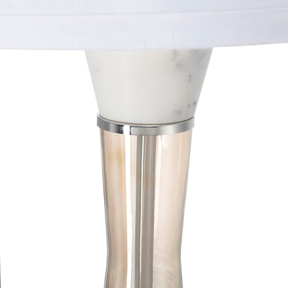 Montary 30.2' White and Bronze Marble Table Lamp with Glass Cylinder, Modern Bedside Desk Nightstand Lamp for Bedroom Living Room Office College Bookcase Console Home Decor