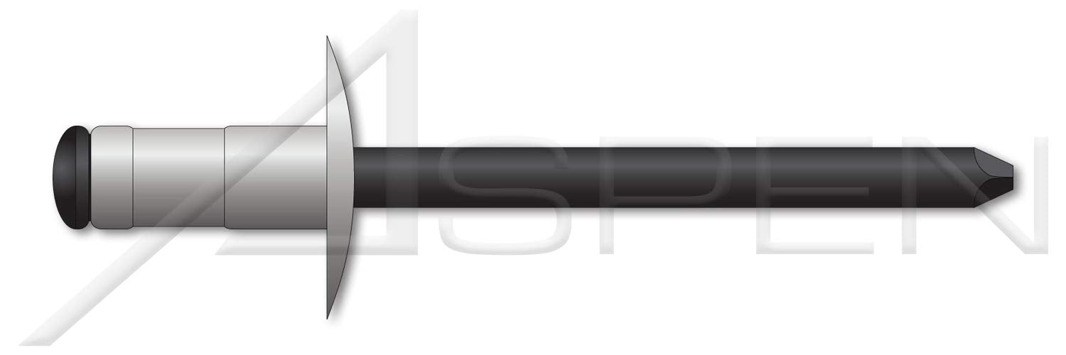 (4000 pcs) 3/16', Grip=0.250'-0.500', Multigrip Rivets, Aluminum Body/Steel Pin, Low Profile, Black Phosphate Coated Pin