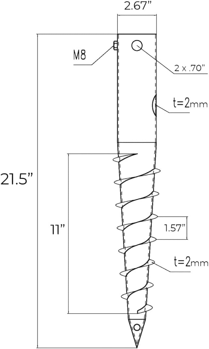 Ashman Round Posts (8 Pack), Outdoor No Dig Ground Screw Anchor with Helical Spiral, 21 Inch Long - Fits Post & Flag Pole Base Ground Mount Screw