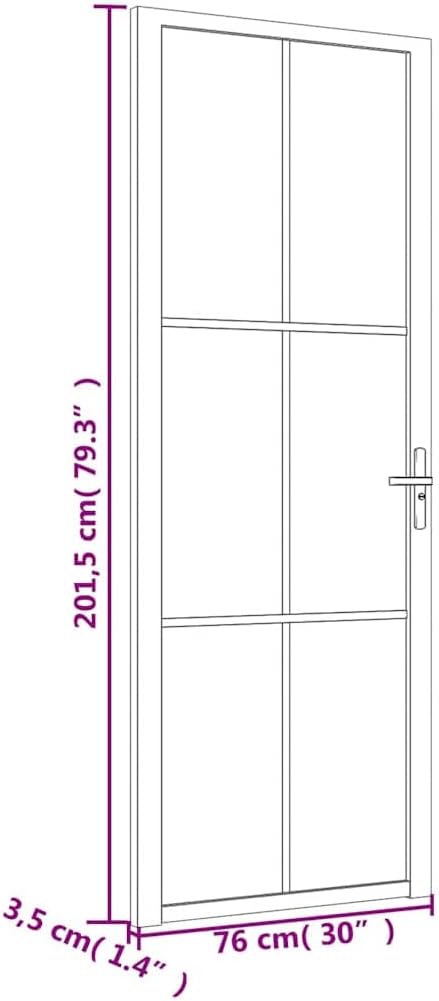 vidaXL Interior Door, Aluminum Frame Glass Door, Inner Door with Alloy Handle for Bathroom Bedroom, 29.9'x79.3' Black ESG Glass and Aluminum