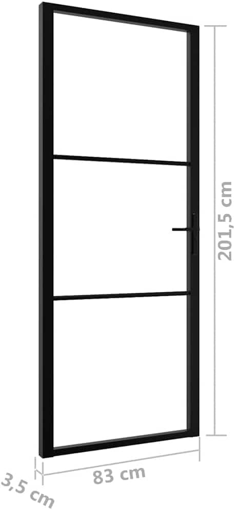 vidaXL Tempered ESG Glass and Aluminum Interior Door, Transparent Black, 32.7'x79.3', Modern Design, Enhances Natural Light, Easy Installation
