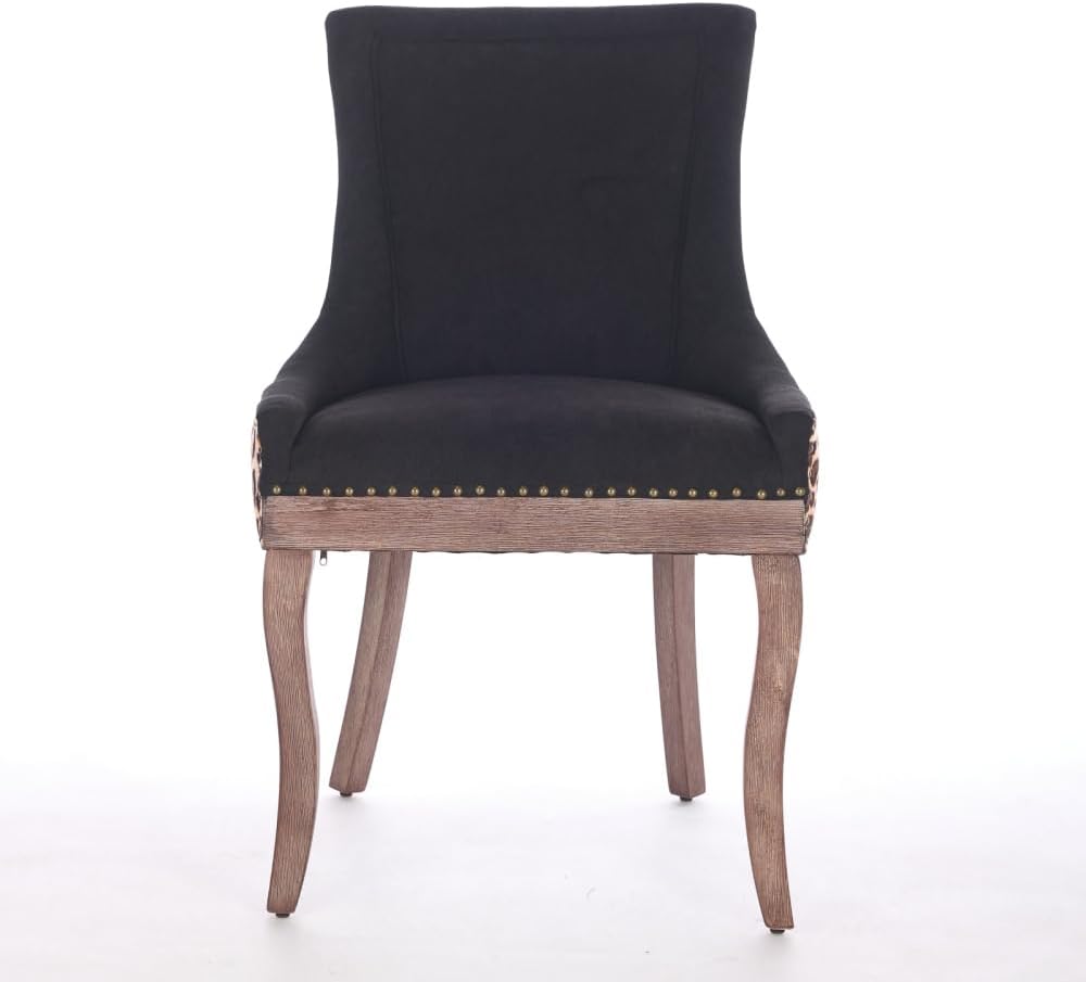 Dining Chairs Set of 2, Thickened Fabric Upholstered Chair with Neutral Solid Wood Legs & Bronze Nailhead Trim, Comfortable Accent Chairs for Dining Room/Kitchen/Living Space(Leopard + Fabric)