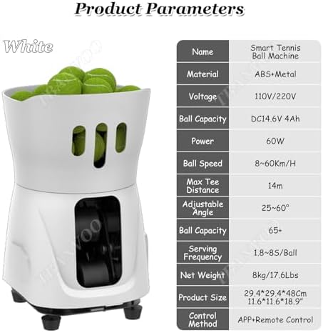 Tennis and Padel Ball Machine - Portable Smart Training Equipment for Beginners and Professionals(White)