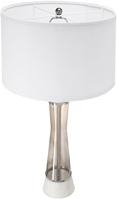 Montary 30.2' White and Bronze Marble Table Lamp with Glass Cylinder, Modern Bedside Desk Nightstand Lamp for Bedroom Living Room Office College Bookcase Console Home Decor