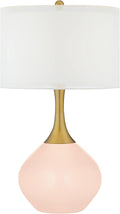 Color + Plus Nickki 30 1/2' Tall Large Teardrop Mid Century Modern End Table Lamp Linen Pink Brass Finish Glass Single White Shade Living Room Bedroom Bedside Nightstand House Office Home Reading