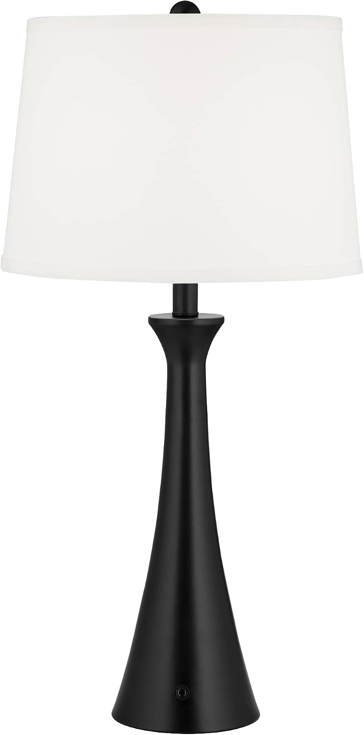 360 Lighting Karl 28 1/4' Tall Set of 2 Modern Table Lamps with USB Charging Ports and AC Power Outlet in Base Black Metal White Fabric Drum Shade for Bedroom Living Room House Bedside Nightstand