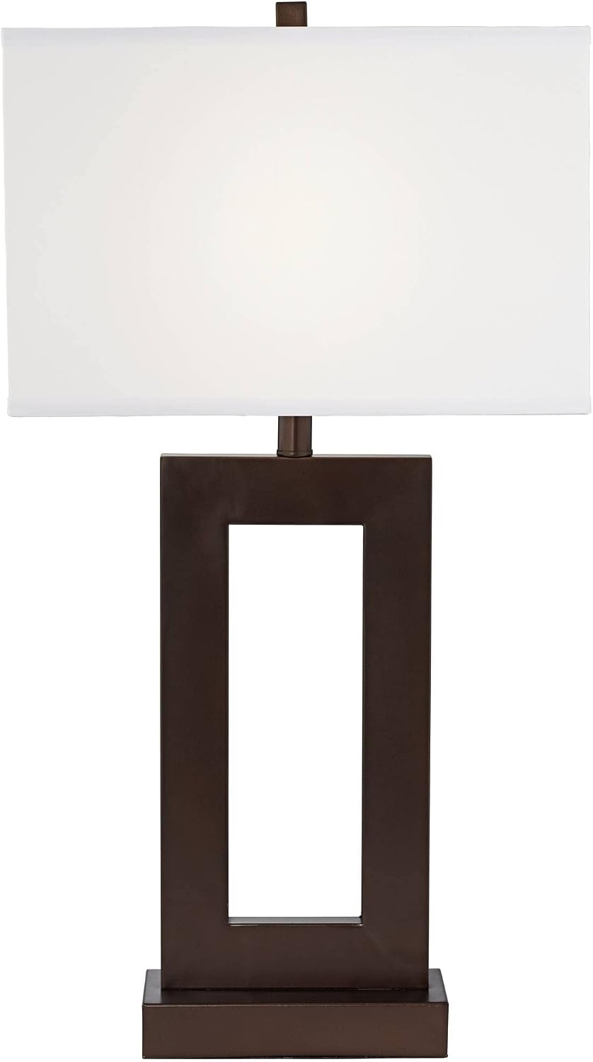360 Lighting Marshall Modern 3-Way Table Lamp 30 1/4' Tall with Dimmer and USB Charging Port Bronze Open Window White Rectangular Shade for Bedroom Living Room Nightstand Bedside Night Stand Office