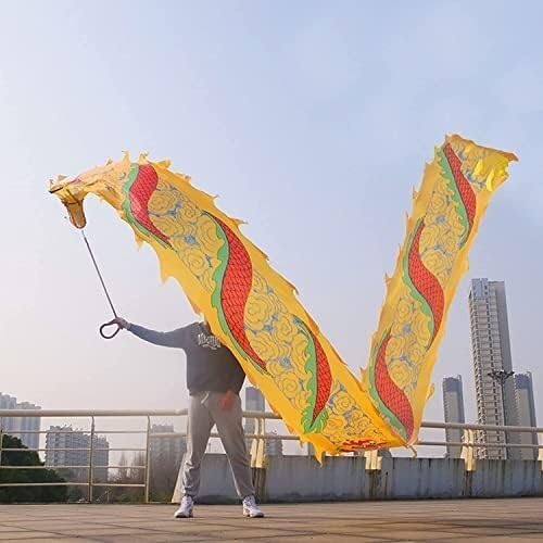 Fitness Toys Yellow Dragon Dance Band Streamer, Dragon Silk Floating Ribbon, Kung Fu Dragon Dance Silk Poi for Play/Fitness Parent-Child Games Item(10m/33ft)