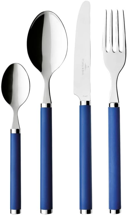 Villeroy & Boch Play! Blue Ocean Cutlery for up to 6 People, 24 Pieces, Stainless Steel, Blue Plastic Handle