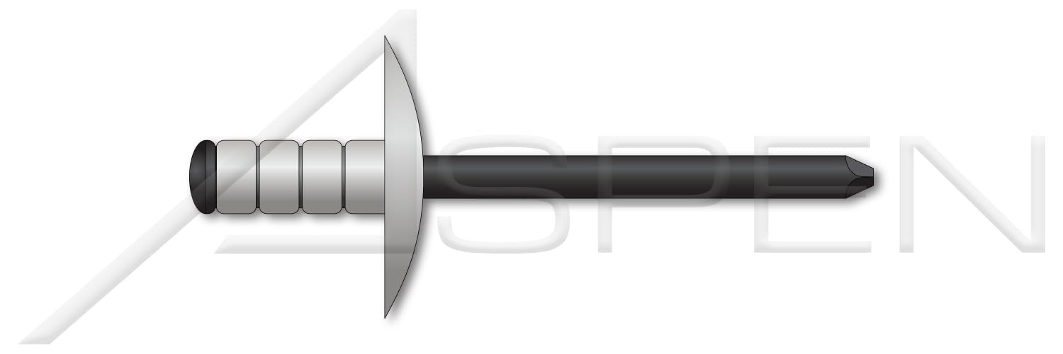 (2500 pcs) 3/16', Grip=0.250'-0.500', Multigrip Rivets, Aluminum Body/Steel Pin, Dome Head, Large Flange, Black Phosphate Coated Pin