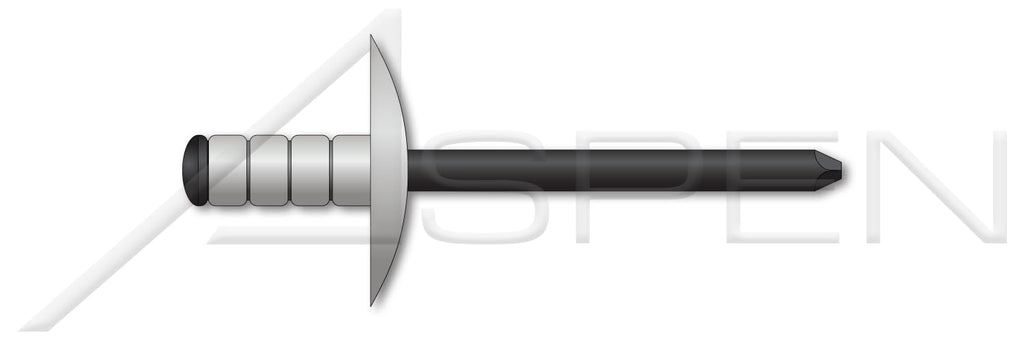 (2000 pcs) 3/16', Grip=0.500'-0.781', Multigrip Rivets, Aluminum Body/Steel Pin, Dome Head, Large Flange, Black Phosphate Coated Pin