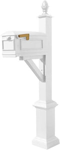 WPD-SB1-S3-LMC-WHT Westhaven Cast Aluminum Post Mount Mailbox System with Lewiston Mailbox, Square Base and Pineapple Finial, Ships in 2 Boxes, White