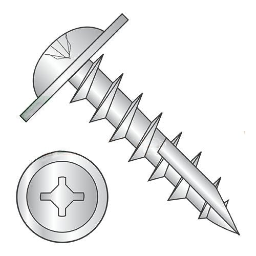 #8 x 1 Deep Thread Wood Screws/Combo/Round Washer Head (#10) / Steel/Zinc/Type 17 Pt/Square & Phillips Combo Drive / #10 Head/Type 17 Point/Full Thread (Carton: 7,000 pcs)