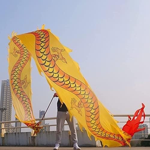 Dancing Dragon Ribbon Streamer, Dragon Silk Ribbon, Swing Fitness Dancing Dragon Ribbon Streamer, Dragon Head Silk Ribbon, Swing Ribbon Chinese Dancing Dragon Ribbon Streamer Outdoor Park(Yellow,Ft12m