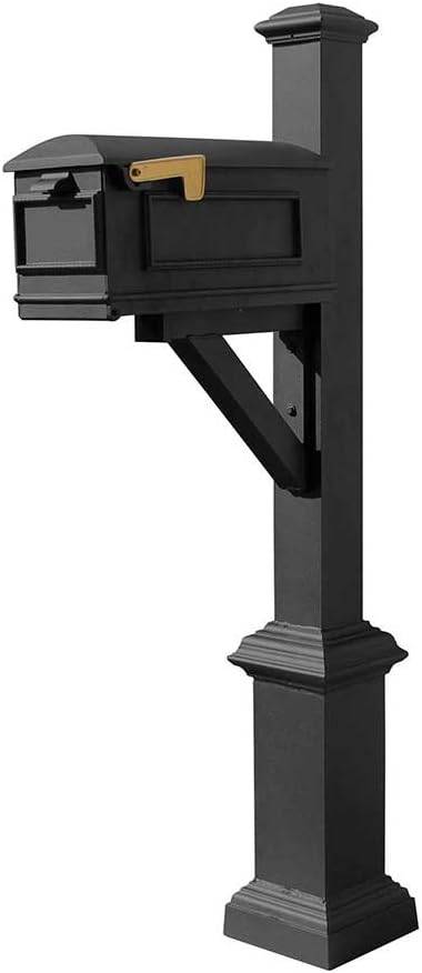 WPD-SB1-S7-LMC-BL Westhaven Cast Aluminum Post Mount Mailbox System with Lewiston Mailbox, Square Base and Pyramid Finial, Ships in 2 Boxes, Black