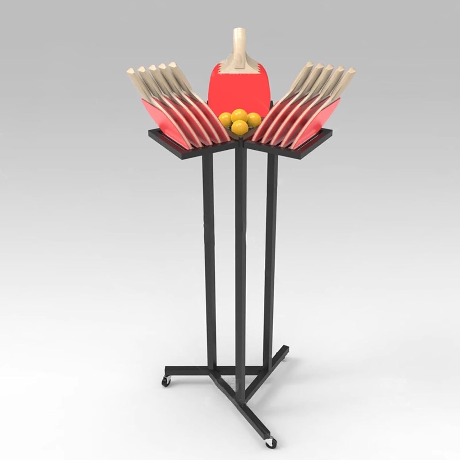 Basketball Organizer Display Rack Mobile Pingpong Balls & Racket Rack, Sturdy Table Tennis Equipment Storage Stand for Training Hall/Game Room/Garage Display, Save Space