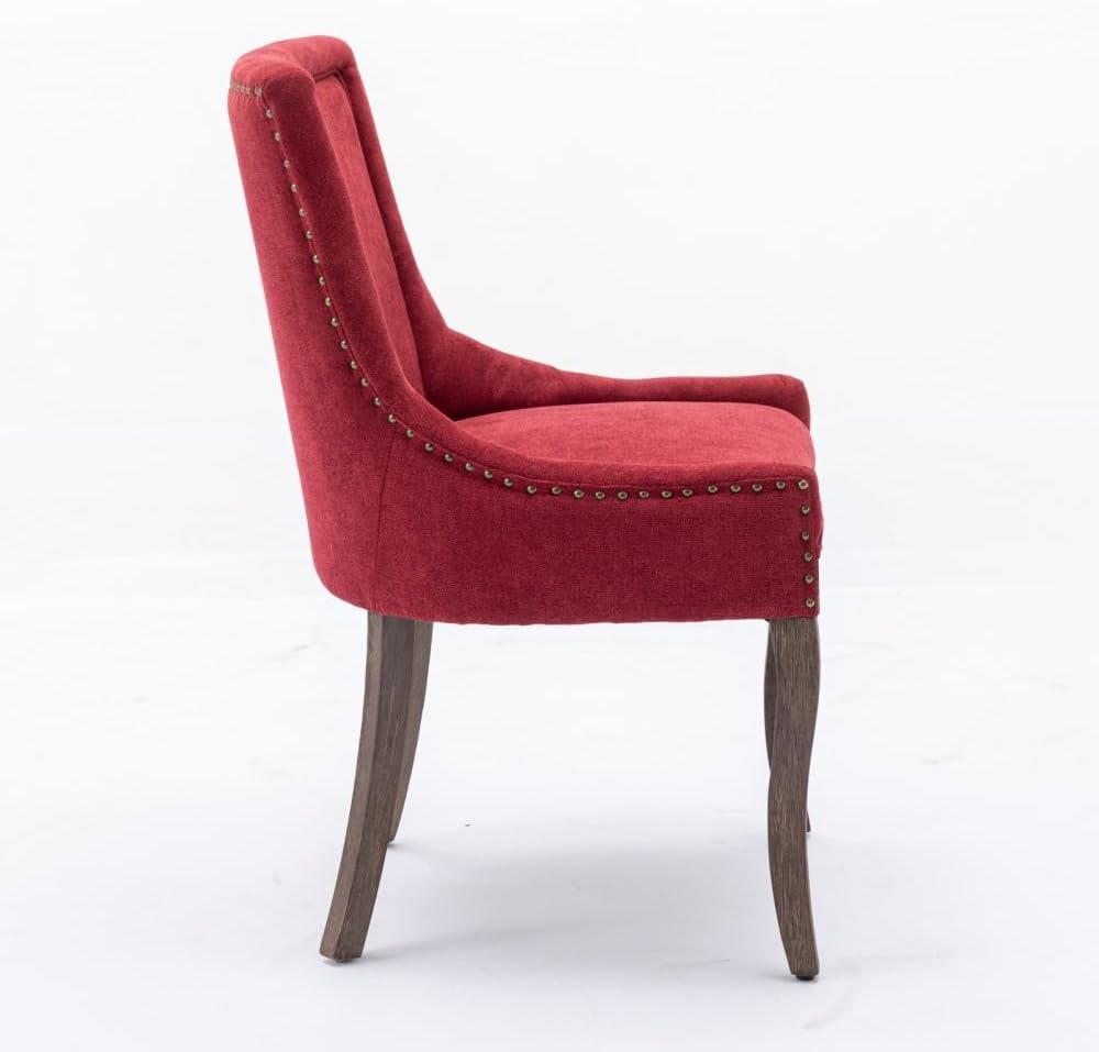 Dining Chairs Set of 2, Thickened Fabric Upholstered Chair with Neutral Solid Wood Legs & Bronze Nailhead Trim, Comfortable Accent Chairs for Dining Room/Kitchen/Living Space(Burgundy + Fabric)