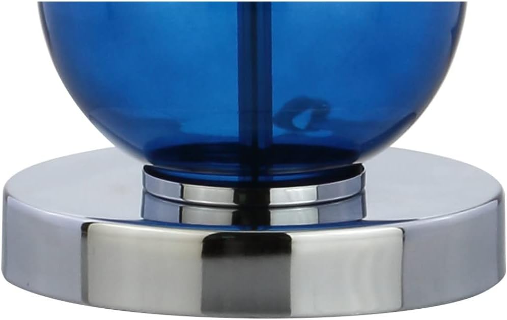 JONATHAN Y 27' Cobalt Blue/Chrome Triple-Sphere Glass Table Lamp Set of 2, Bedside, White Linen Shade, Modern Table Lamps for Living Room, Bedroom, Office, LED Bulbs Included (JYL1070E-SET2)