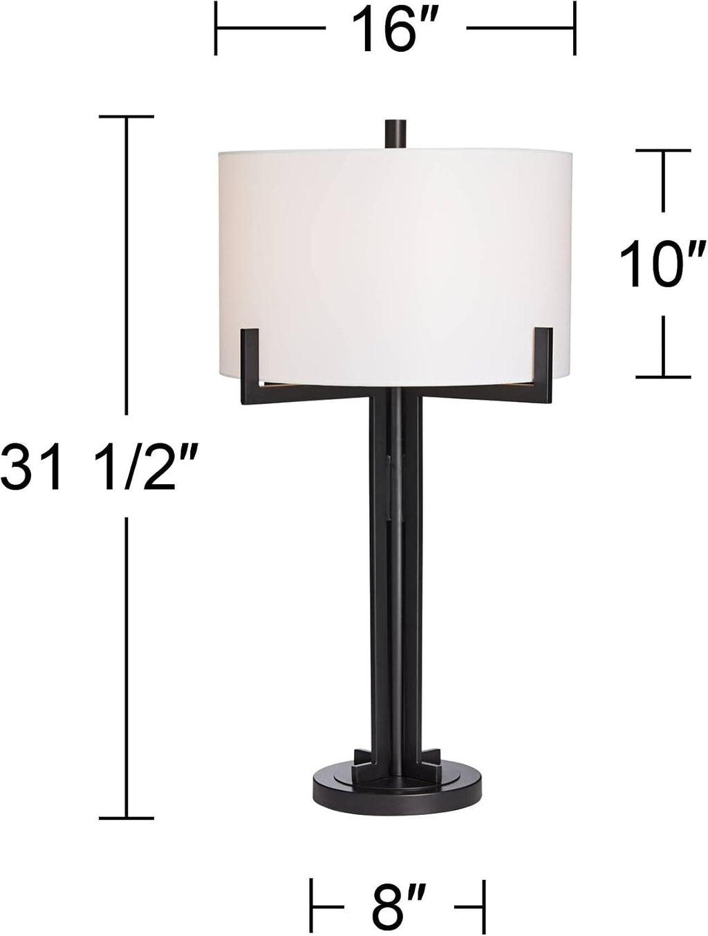 Franklin Iron Works Idira Modern Industrial Table Lamp with Dimmer and USB Charging Port 31 1/2' Tall Black Metal White Drum Shade Decor for Living Room Bedroom House Bedside Nightstand Home Office