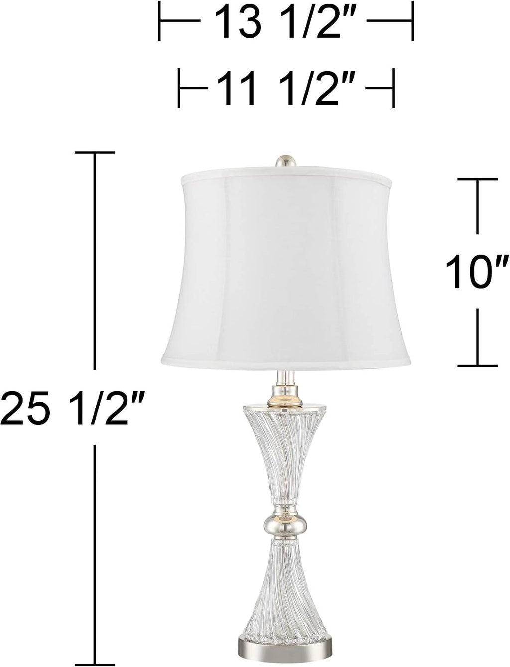 Regency Hill Luca Modern Glam Luxury Table Lamps 25.5' High Set of 2 with USB Port Clear Glass Chrome Cream Fabric Drum Shade Decor for Living Room Bedroom House Bedside Nightstand Home
