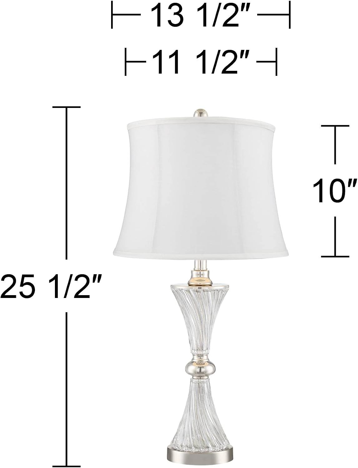 Regency Hill Luca Modern Glam Luxury Table Lamps 25.5' High Set of 2 with USB Port Clear Glass Chrome Cream Fabric Drum Shade Decor for Living Room Bedroom House Bedside Nightstand Home