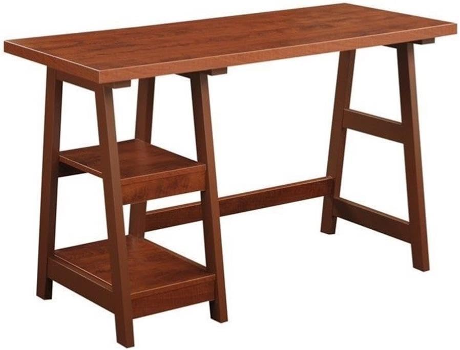 Convenience Concepts Designs2Go Trestle Desk 47' - Modern Desk or Vanity with Shelves, for Office, Dorm, Living Room, Cherry