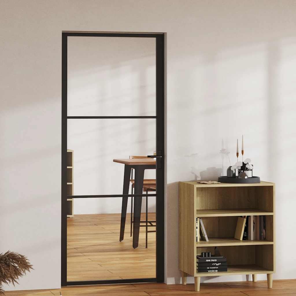 vidaXL Tempered ESG Glass and Aluminum Interior Door, Transparent Black, 32.7'x79.3', Modern Design, Enhances Natural Light, Easy Installation