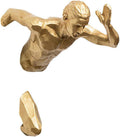 Metal Wall Art Decor, Creative Nude Male Wall Decor Sculptures,Human Torso 3D Body Art Statues for Bar Coffee Club,Running Climbing Man Wall Hanging Golden