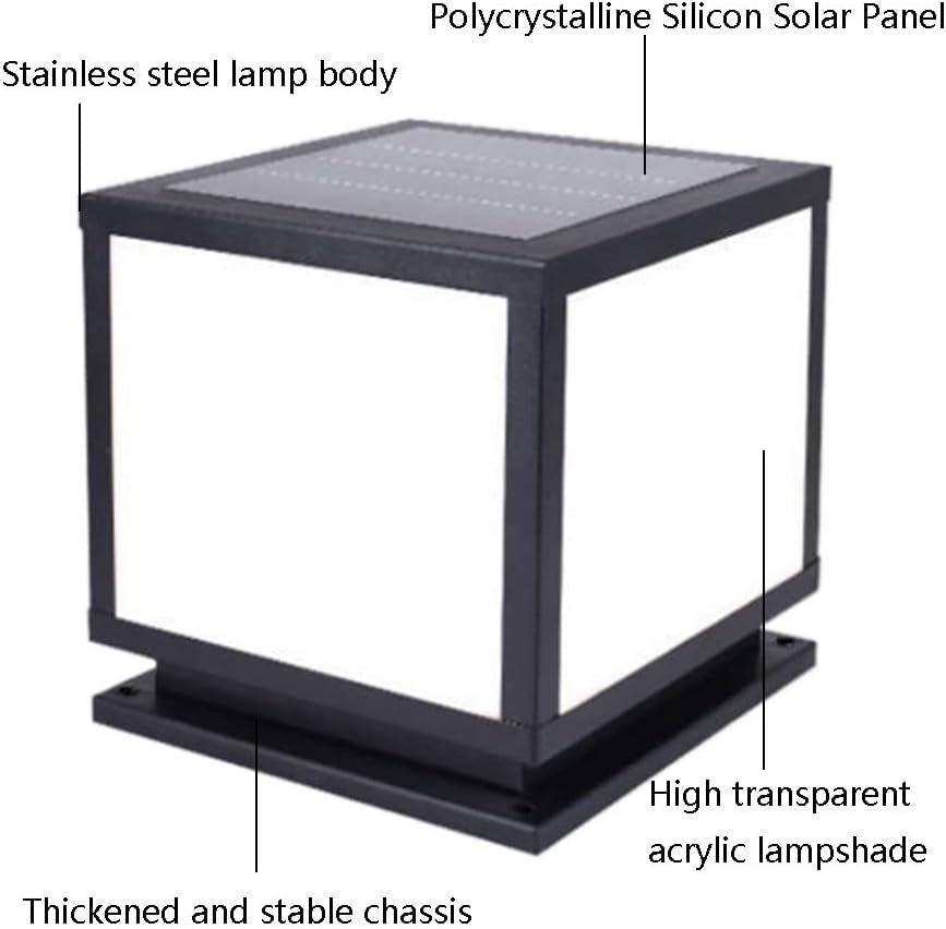 Outdoor Fence Powered Lights Garden Decoration Solar Lantern Post with Pier Mount Base Outside Decorative Floor Lamp Fits 4X4, 5X5 6X6 Wooden Posts, Black/11.8In