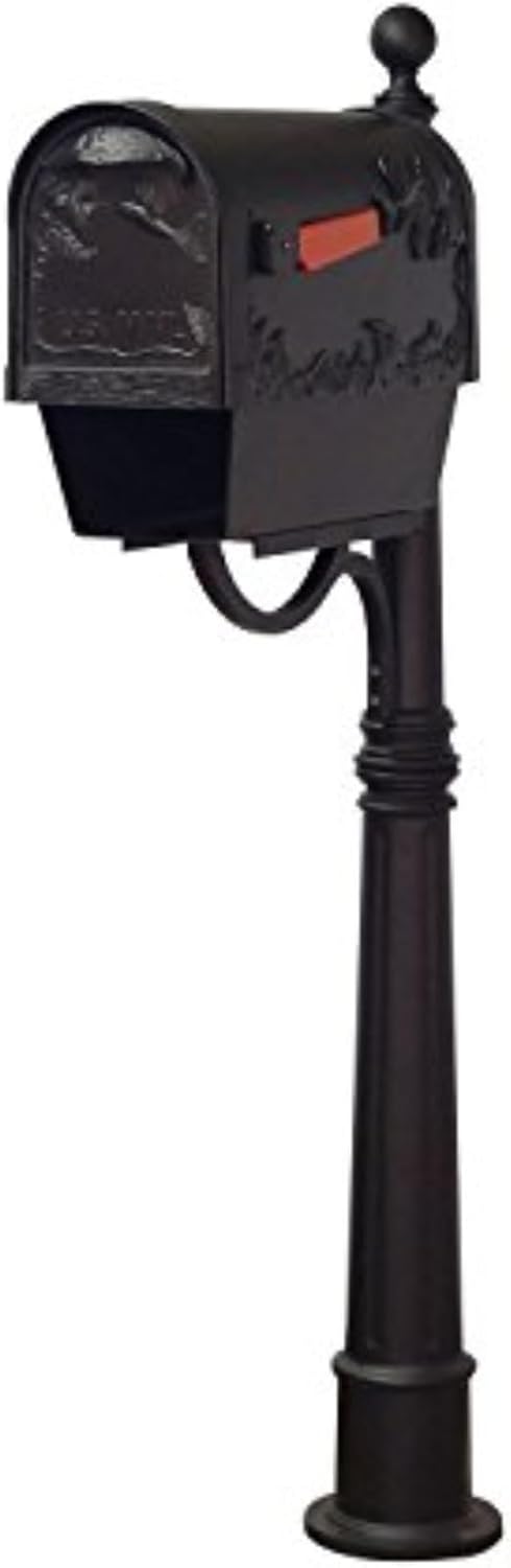 Special Lite Hummingbird Curbside Mailbox with Paper Tube and Ashland Post - Black Aluminum Mailbox with Post - SCB2005-SPK600-BLK
