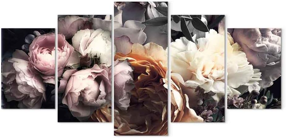 artgeist Canvas Wall Art Print Flowers 59x30 in - 5pcs Home Decor Framed Stretched Picture Photo Painting Artwork Image Rose Nature Plants Peonies b-C-0663-b-m