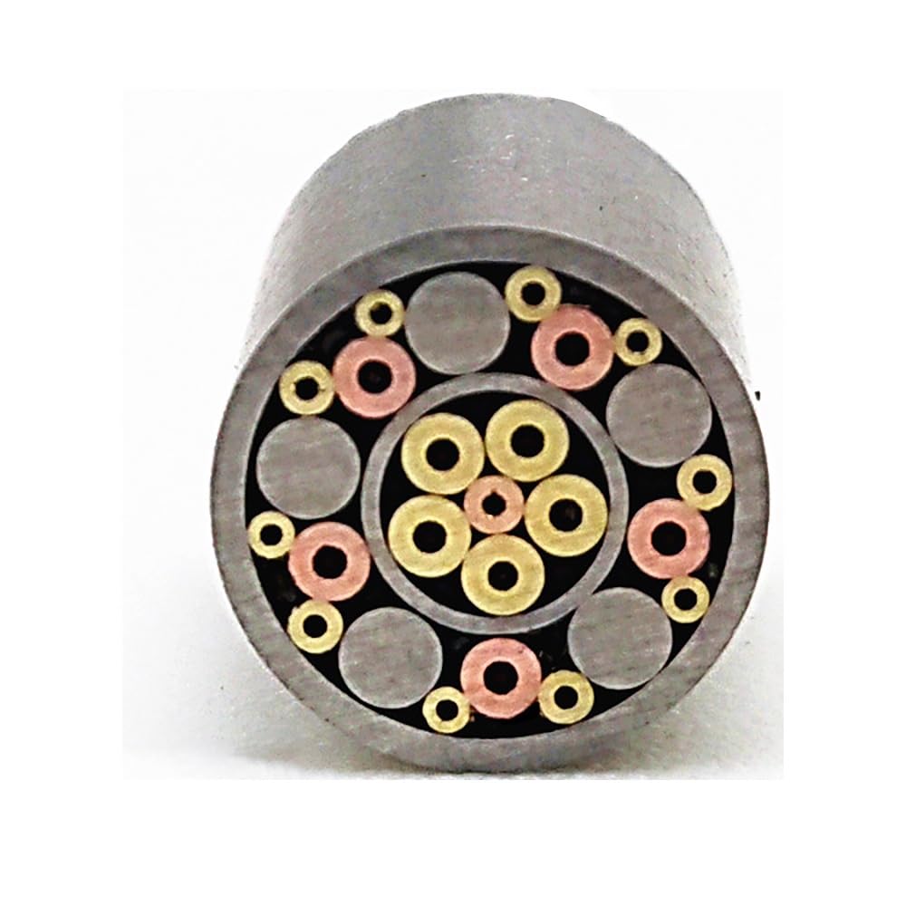 8mm Mosaic Pin Rivets for Knife Handle - 1 Piece, 9/39cm Length with 20 Pattern Options, Steel+Brass+Copper Material, Double-Side Pattern(Pattern 8,39cm)