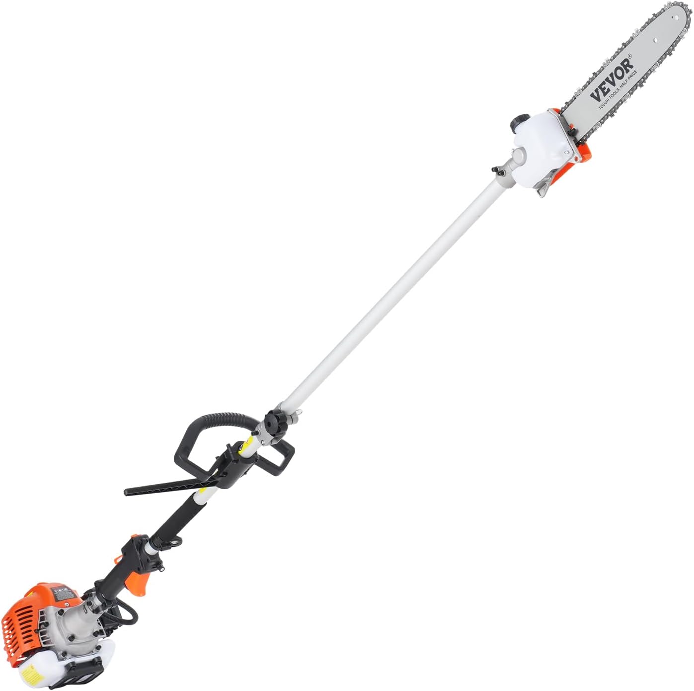VEVOR 52cc Gas-Powered 6-in-1 Multi-Functional Trimmer - Hedge Trimmer, Brush Cutter, Weed Eater, Edger, Pole Saw & Chainsaw Pruner, EPA, CE & EMC Certified