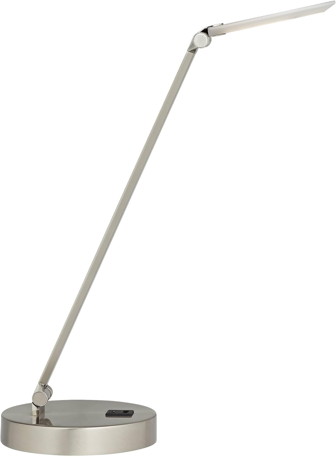 Possini Euro Design Kobie 21 3/4' High Single Modern Metal Desk Lamp Adjustable Height LED USB Port Silver Nickel Finish Family Office Living Room Charging Bedroom Bedside Nightstand House