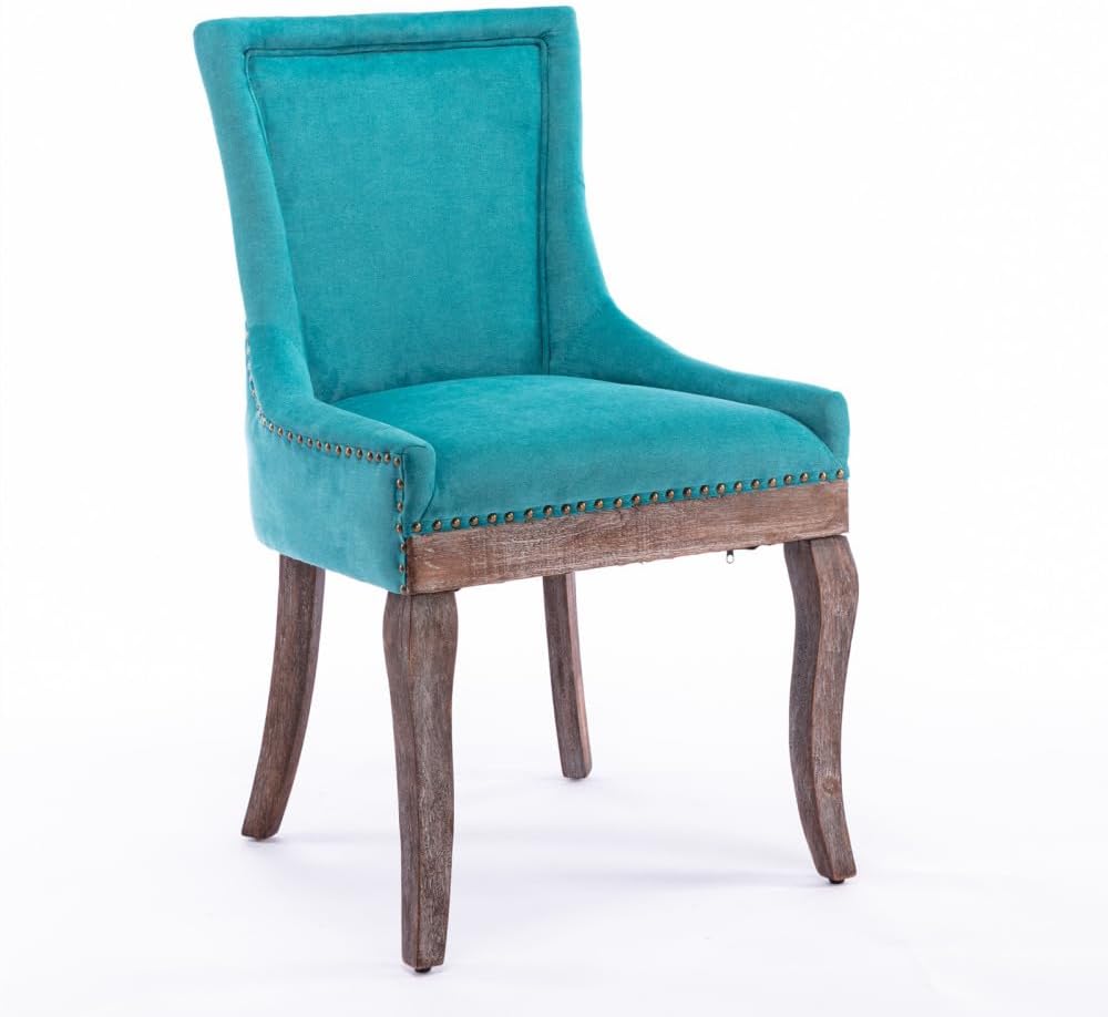 Dining Chairs Set of 2, Thickened Fabric Upholstered Chair with Neutral Solid Wood Legs & Bronze Nailhead Trim, Comfortable Accent Chairs for Dining Room/Kitchen/Living Space(Blue + Fabric)