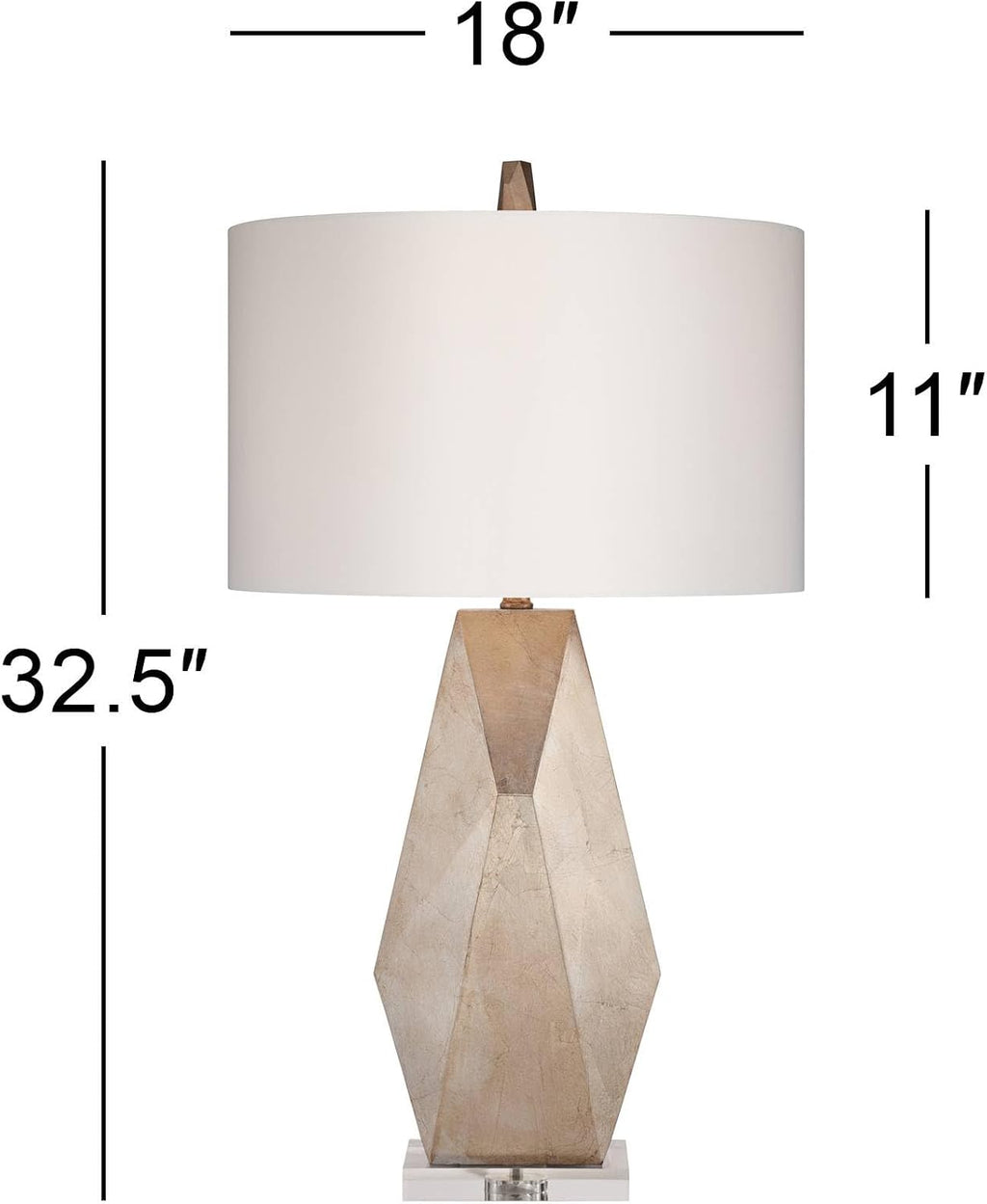 Possini Euro Design 32 1/2' Tall Geometric Large Mid Century Modern Glam End Table Lamps Set of 2 Champagne Gold Living Room Bedroom Bedside Nightstand House Office Home Reading Off-White Shade