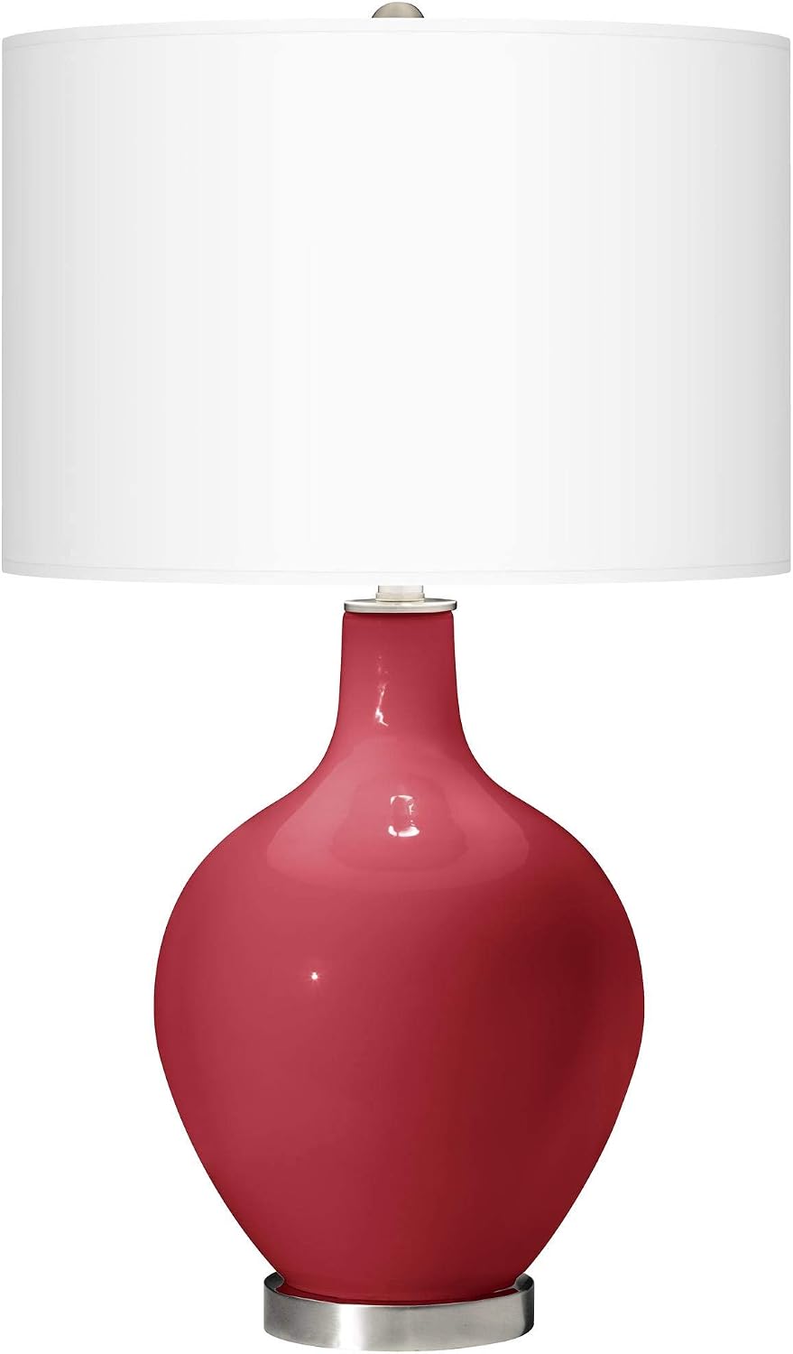 Color + Plus Modern Table Lamp 28.5' Tall Samba Red Glass OVO White Linen Drum Shade for Living Room Family Bedroom Bedside Nightstand Office