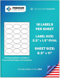 Premium Label Supply White Sticker Oval Labels – 2.5' x 1.5' Oval – Laser/Inkjet Compatible – (18 per Sheet), 1000 Sheets – 18,000 Total Adhesive Labels