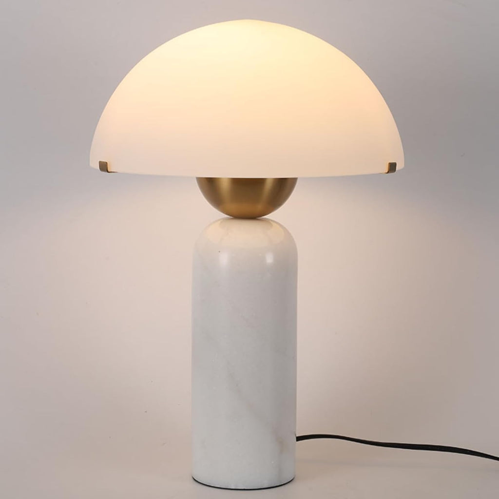 Modern Natural Marble Table Lamp Frosted Glass Shade White Marble Desk Lamp Dome Shaped Mid-Century Accent Lamp Living Room Side Lamps Bedroom Bedside Nightstand Light