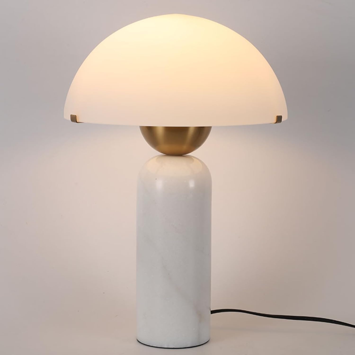 Modern Natural Marble Table Lamp Frosted Glass Shade White Marble Desk Lamp Dome Shaped Mid-Century Accent Lamp Living Room Side Lamps Bedroom Bedside Nightstand Light
