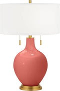 Color + Plus Toby 28' Tall Modern Glass Table Lamp Pull Chain Pink Coral Reef Gold Brass Finish Single Fabric White Shade Living Room Bedroom Bedside Nightstand House Office Family Reading Kitchen