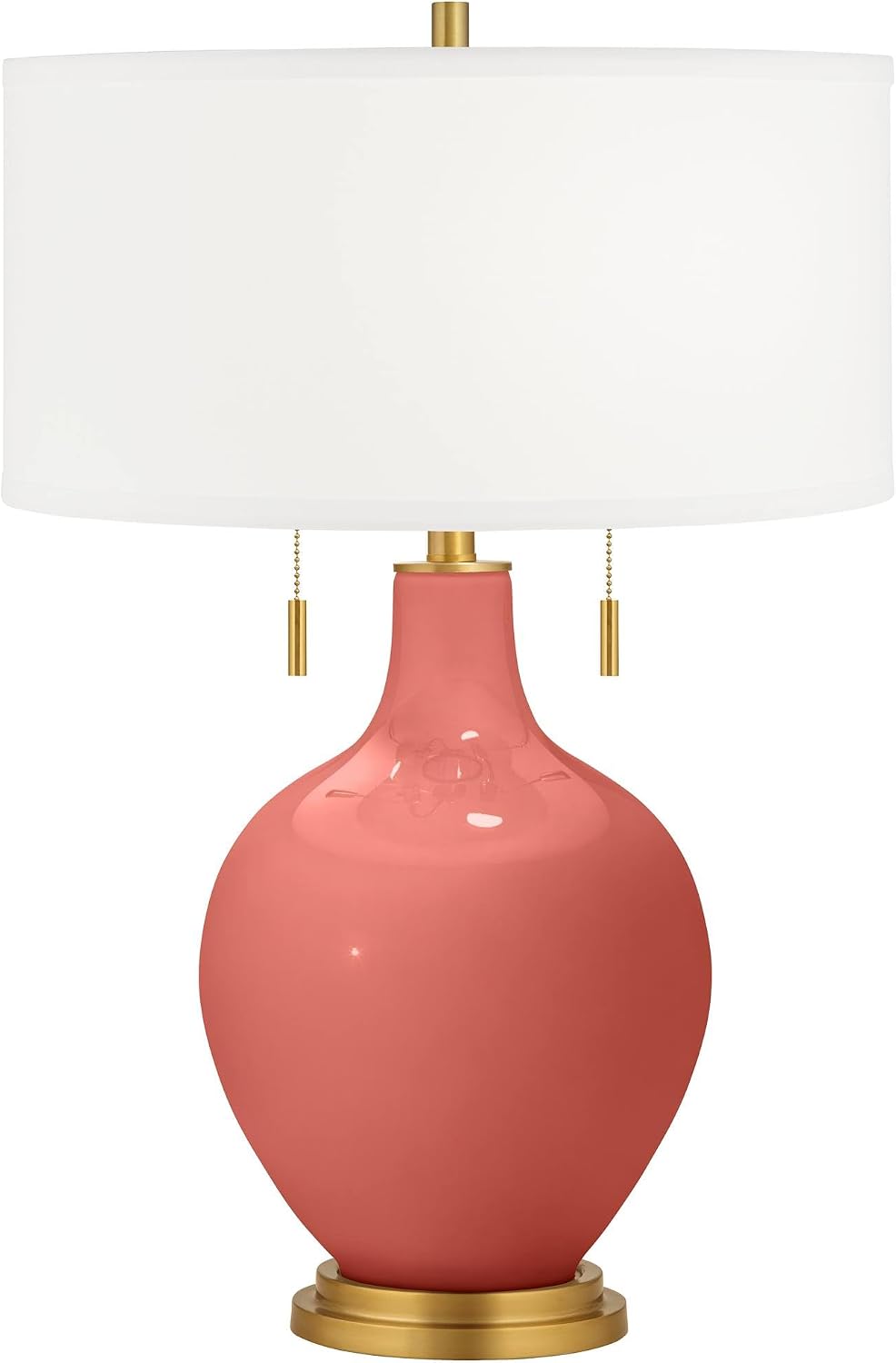 Color + Plus Toby 28' Tall Modern Glass Table Lamp Pull Chain Pink Coral Reef Gold Brass Finish Single Fabric White Shade Living Room Bedroom Bedside Nightstand House Office Family Reading Kitchen