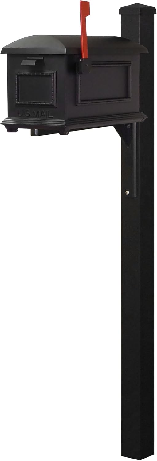 Special Lite Traditional Curbside Mailbox with Wellington Post - Black Aluminum Mailbox with Post - SCT1010_SPK720-BLK