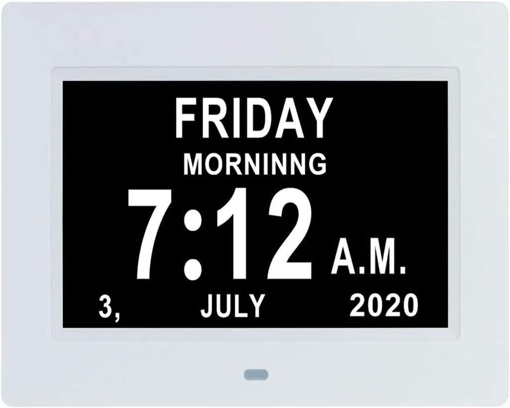 7 Inch Digital Calendar Day Date Clock - 12 Alarm Options,Extra Large Non-Abbreviated Day& Memory Loss Clock for Seniors,Dementia,Impaired Vision