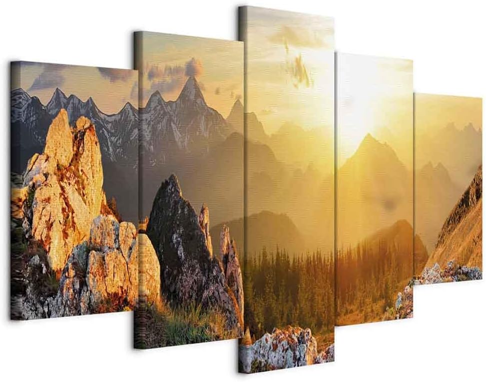 Artgeist Canvas Wall Art - Nature Mountains 40x20 in - 5pcs Picture with Acoustic Foam Sound Print Artwork for Room Acoustics & Soundproofing Landscape Sky c-B-0056-b-m
